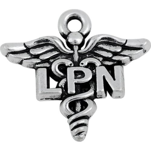 RAINXTAR Fashion Vintage Medical LPN Charms Licensed Practical Nurse Caduceus Medical Symbol Charms 50pcs 20*20mm AAC179