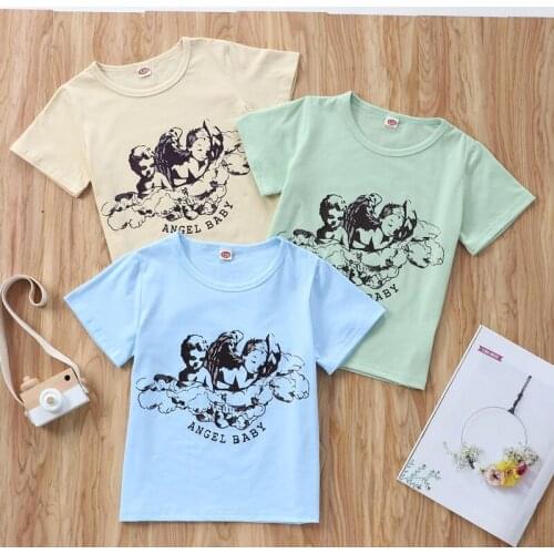 New Summer Fashion Clothes Boys Graphic Tee Angel Cotton Short Sleeve T-shirts Comfortable Kids Clothing Children Clothes 4-10Y