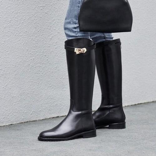 2021 New Winter Women Cow Leather Army Boots Special Retro Round Toe Riding Boots Handsome Design Thigh High Boots