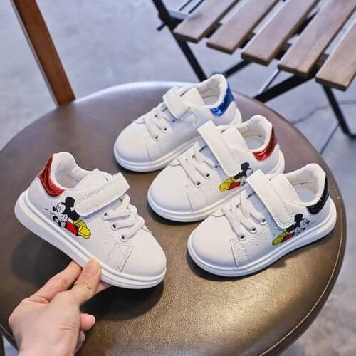 Disney MickyMouse Spring And Autumn New Baby Tennis Boys Sneaker White Shoes Children Girls Pure Bottom Soft Casual Toddlers