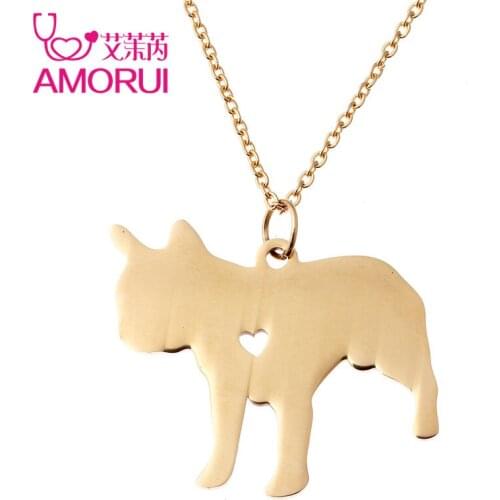 Pet Memorial Gift French Bulldog Necklaces Gold color Pet Dog Love Heart 45cm Chain Necklace Jewelry Animal Breed Pets Bijoux
