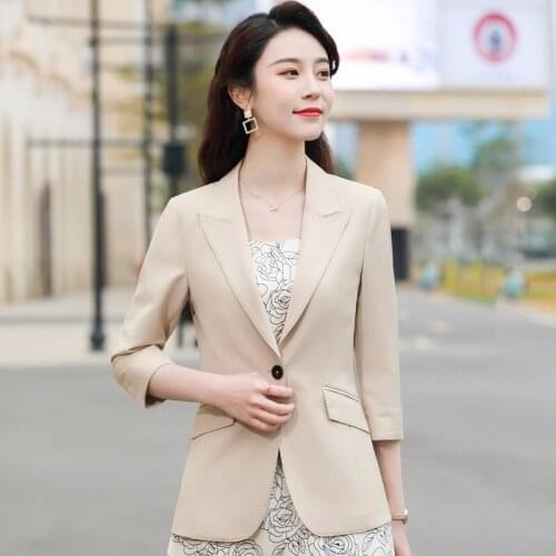 Novelty Apricot Ladies Office Work Wear Half Sleeve Blazers Jackets Coat Formal OL Styles Professsional Outwear Tops Blaser