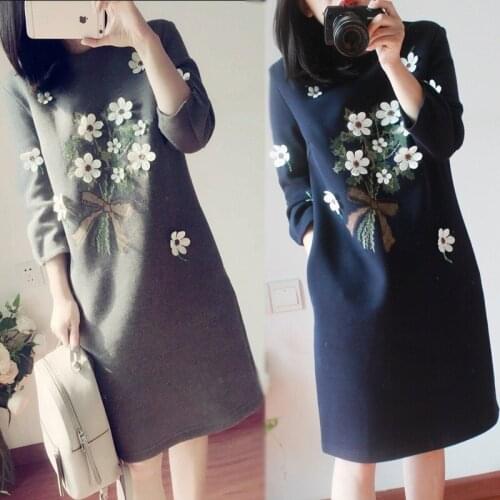 Maternity Dress Autumn Pregnancy Clothes for Pregnant Women 3D flowers Maternity Clothing Plus Maternity Dresses straight skirt