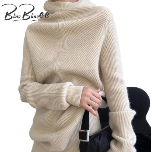 BlingBlingee Autumn Winter Women Casual Turtle Neck Slim Soft Minimalist Solid Color Long Sleeve Pullover Knitting Sweater