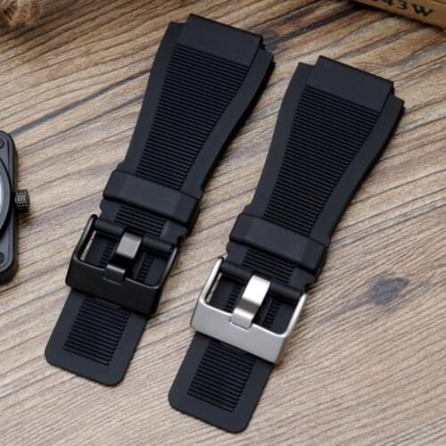 For Bell & Ross Series BR01 BR03 Strap Watchband Bracelet Belt Rubber Ross 33*24mm Convex End Waterproof Watch Accessories