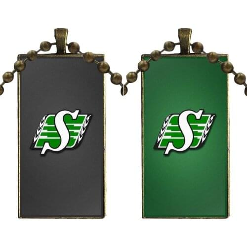 Saskatchewan Roughriders Sports Cfl Team Logo For Child Glass Cabochon Pendant Necklace Rectangle Fashion Necklace