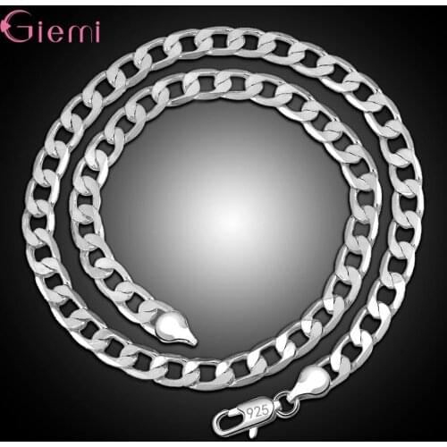 Silver Gold Filled Solid Necklace Curb Chains Link Men Choker 925 Sterling Silver Male Female Fashion Jewelry 4 6 8 MM