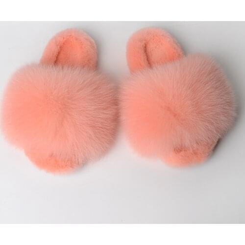 2021 Summer Real Fox Fur Slippers, Cute And Soft Womens Shoes, Household Sandals, Warm Fur Flip-Flops