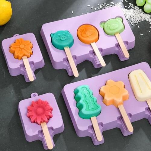 1/3 Hole Silicone Ice Cream Molds Frozen Ice Cube Tray Homemade Kids DIY Ice Lolly Mould Popsicle Maker with Stick Kitchen Tools