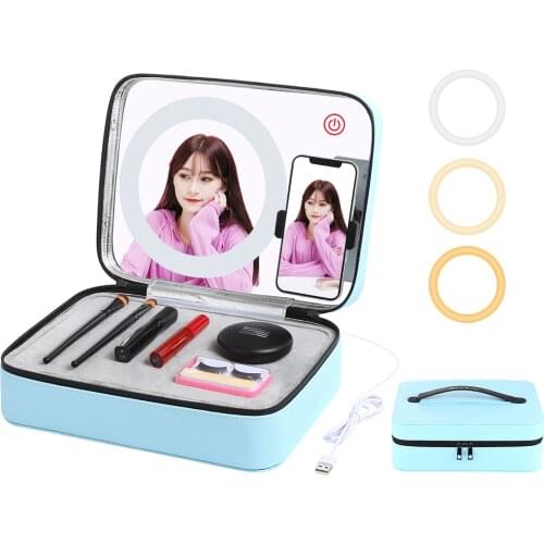 LED Ring Light Makeup Mirror Storage Box &Phone Clamp Beauty Fill Light For Live Stream/YouTube Video/Selfie Photography