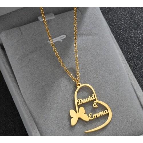 Trendy Butterfly Heart Pendants Custom Name Necklaces Women Personalized Gold Color Hearts Necklace Jewelry Accessaries