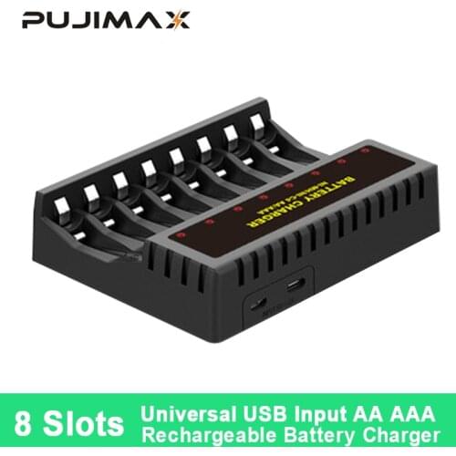 PUJIMAX Universal 8 Slots Battery Charger Adapter Type-C USB Battery Charger For AA/AAA Rechargeable Bsatteries Power Accessorie