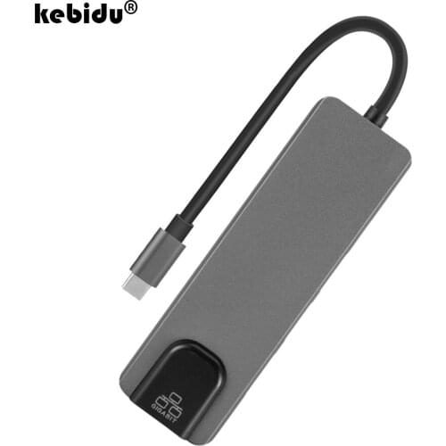 Kebidu 4K Type C Hub to HDMI-compatible Gigabit Ethernet Rj45 Lan Adapter for Macbook ProThunderbolt 3 5 in 1 USB C Hub Charger
