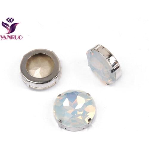 YANRUO 1201 27mm White Opal Round Sew On Crystal Rhinestones Glass Strass Pointed Back Fancy Stones For Clothes Decoration