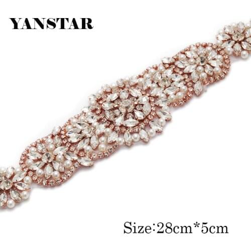 YANSTAR 30PCS Wedding Dress Belt Rose Gold crystal Rhinestone Applique For Bridal Gown Sash DIY wedding decoration YS988