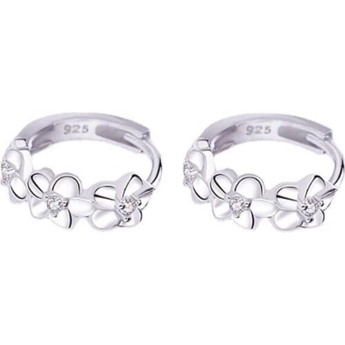 Flower 925 Sterling Silver Earrings Female Round Face Explosion Style Ear Buckle Temperament New Ear Studs Student Korean Cute