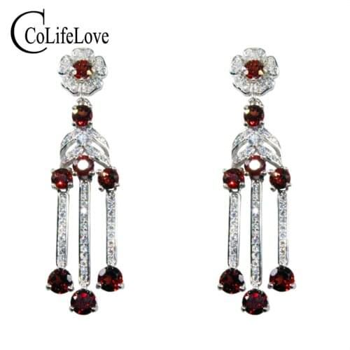 CoLife Jewelry Vintage Silver Drop Earrings for Party 14 Pieces Natural Garnet Drop Earrings 925 Silver Garnet Jewelry