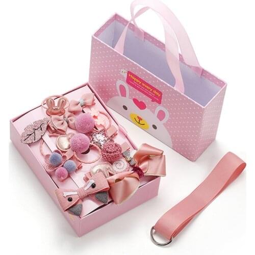 18pcs/box Headwear Gift Box Girl Bowknot Crown Hairwear Hair Clip Princess Headdress Head Rope Hair Pin Kids Fashion Accessories