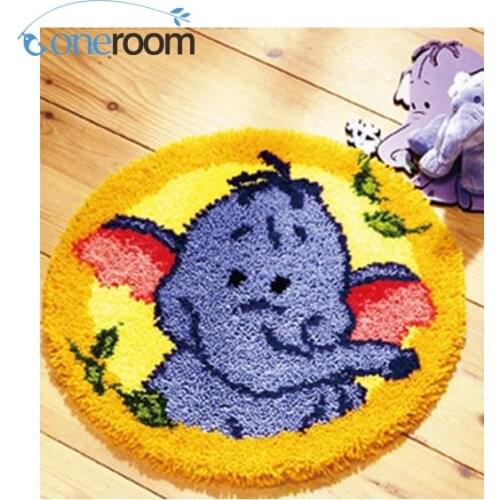 ZD014 Elephant Hook Rug Kit DIY Unfinished Crocheting Yarn Mat Latch Hook Rug Kit Floor