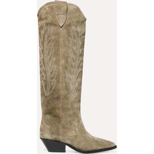 Women Shoes Paris Denzy Boots Embroidered Suede Knee Boots