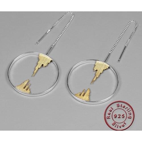 Amxiu Handmade 925 Sterling Silver Jewelry Two Tones Color Round Pendant Earrings For Women Girls Graduation Birthday Party Gift