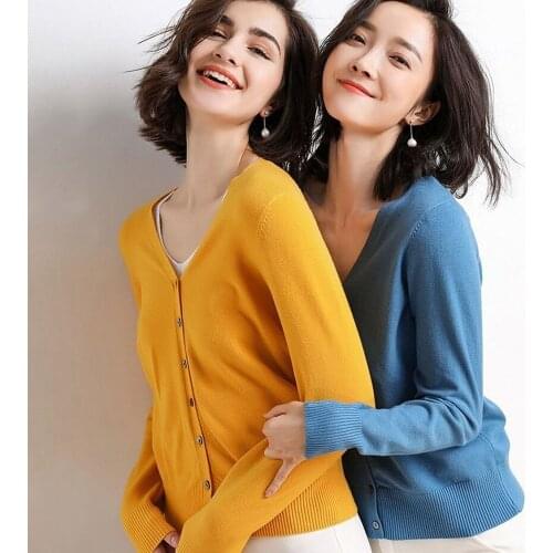 Jospoo Women Knitted Sweater Cardigan Korean Style V Neck Autumn Long Sleeve Coat Female Red Black Wild Ladies Clothing Minimali