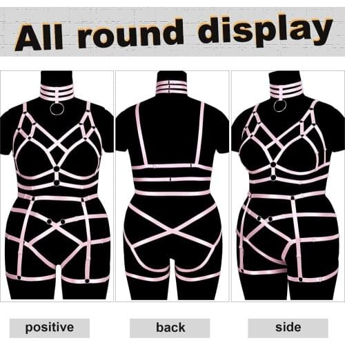 Plus Size Sexy Lingerie Set Busty Women Underwear Harness Cage Bra Exotic Costumes Erotic Collar Accessories Suspender Garters