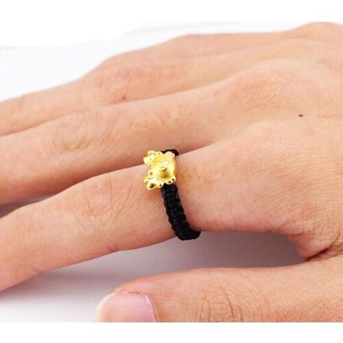 Really 24K Yellow Gold Ring Women Cute Crab Weave Ring Fashion Ring