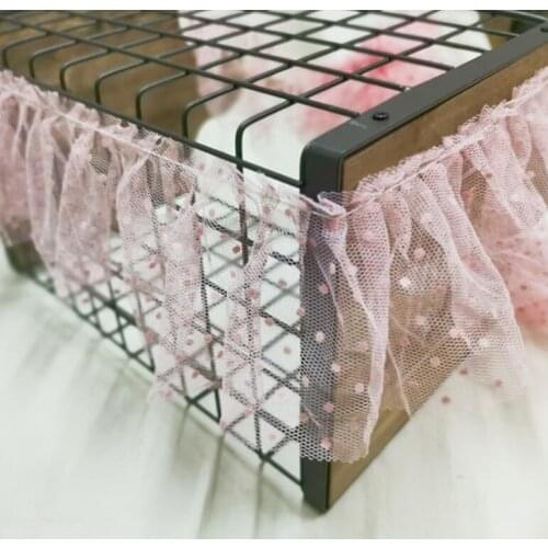 1M Pleated Dot Lace Fabric High Quality Wedding Dress Lace Fabric 9cm Applique Ribbon Voile Lace Trim Sewing Craft Material QZ29