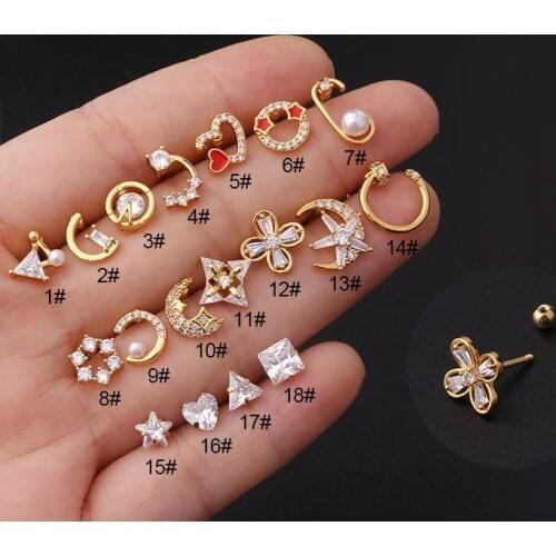 1PC New Start Moon Crystal Tragus Ear Piercing Surgical Steel Shaft Bar Daith Earrings Helix Cartilage Studs