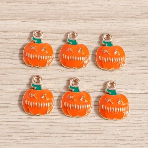 10pcs 12*15mm Enamel Halloween Pumpkin Charms for Jewelry Making DIY Pendants Necklaces Earrings Bracelets Crafts Ornament