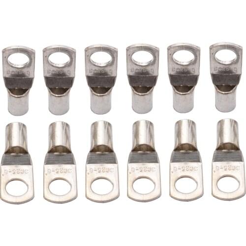 12pcs Bolt Hole Copper Cable Lugs Battery Terminals Set Wire Cable Lug Connector 25-8mm 3AWG 5/16" Terminals