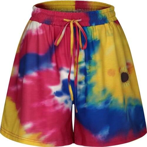 2021 Hirigin Women’s Tie Dye Print Casual Shorts, Drawstring High Waist Sunflower Wide Leg Fashion Short Pants
