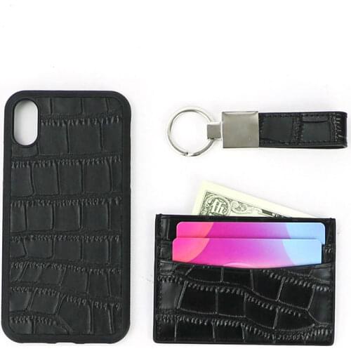 2021 Customized Gift Set Wallet Card Holder Keychain Car Genuine Leather Crocodile Pattern Mobile Phone Case For SAMSUNG IPHONE