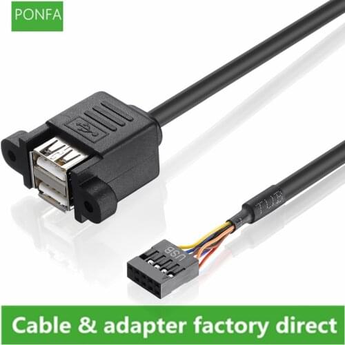 Bochara Motherboard 9 Pin Header to Dual USB 2.0 Female Data Cable With Screw Panel Mount 30cm 50cm