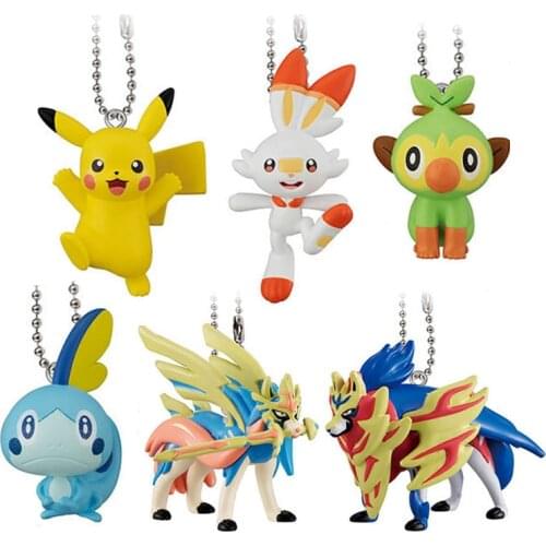 Bandai Gashapon Pokemon Sword Shield Anime Figures Keychain Pendant Model Toys Pikachu Sobble Scorbunny Grookey Zacian Zamazenta