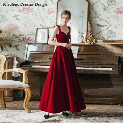 Burgundy A Line Long Prom Dresses Satin Backless Sweetheart Bowknots Evening Dress Party 2021 Elegant Vestido De Fiesta