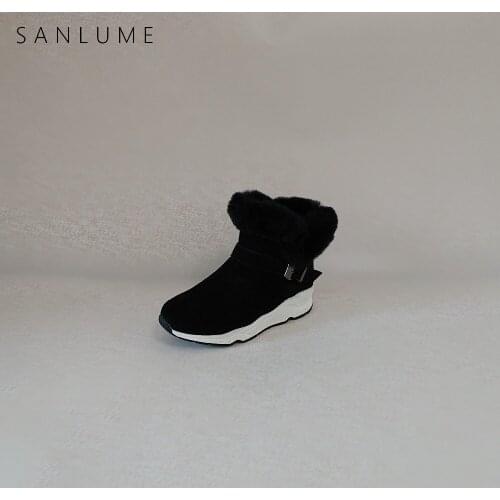 SANLUME Casual Fashion Winter Shoes Woman Snow Boots Genuine Leather Keep Warm Comfortable Flat Platform Ankle Boots
