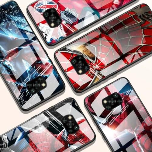Spiderman Marvel for Xiaomi POCO X3 NFC F3 M2 X2 F2 Redmi K30 Redmi Note 9 Pro Luxury Tempered Glass Phone Case