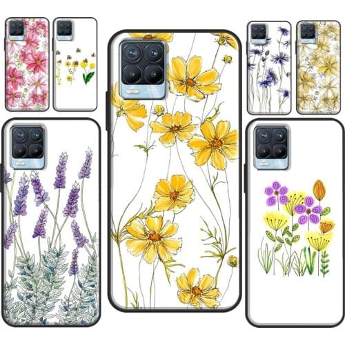 Yellow Cosmos Flowers Lavender Case For OnePlus 9 Pro 7 8 T Nord Cover For OPPO Realme C3 C11 C15 C21 GT Neo 6 7 8 Pro