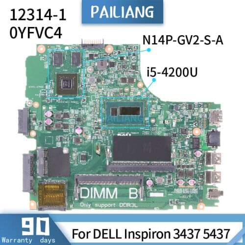 CN-0YFVC4 For DELL Inspiron 3437 5437 12314-1 0YFVC4 SR170 N14P-GV2-S-A2 Mainboard Laptop motherboard DDR3 tested OK