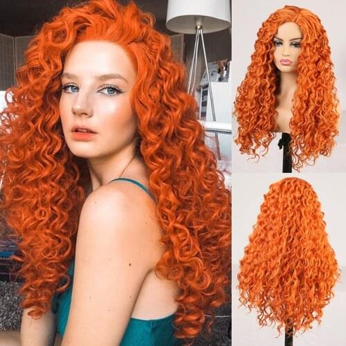 JOY^VEAUTY Synthetic Afro Kinky Curly Orange Color Natural Wave long Wig For Black White Women High Temperature Fiber Hair