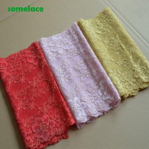 2Yds/Lot)24Cm Wide Red~Pink~Yellow Gold Thread Calico Hair Decoration Elastic Stretch Lace Trim Wedding Dress Skirt Lace Trim