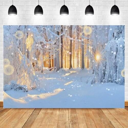 Winter Snow Scene Lights Bokeh Tree Forest Photography Backdrops Personalized Photographic Backgrounds For Photo Studio