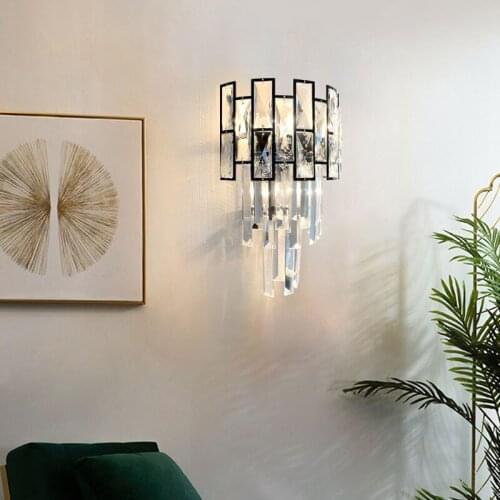 Crystal Wall Lamp Luxurious Black Wall Lamps For Living Room Bedroom Decor Luminaire Bedside Wall Light Fixtures
