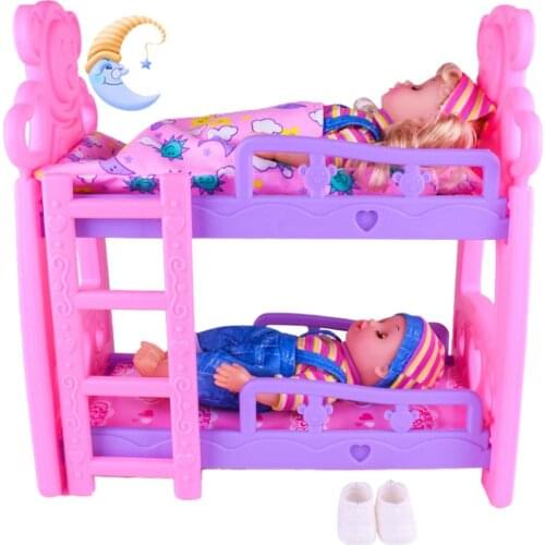 DIY Girls Toys Play House Pretend Play Furniture Toy Baby Doll Accessories Simulation Bunk Bed For Dolls Shaking Trojan Juguetes