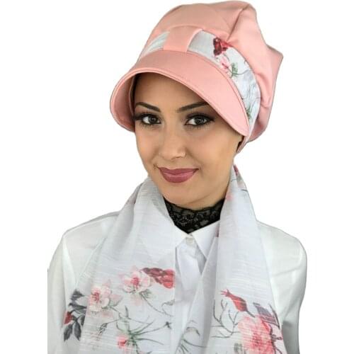 Islamic Fashion Muslim Women Hijab 2021 Trend Scarf Buckle Ready Sal Damson Siphon Powder Pink Biritli Scarf Hat Bone