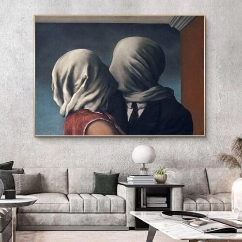 Famous Art The Kiss Lover By Rene Magritte Canvas Painting Posters and Prints Surrealism Modern Wall Art Pictures for Home Decor