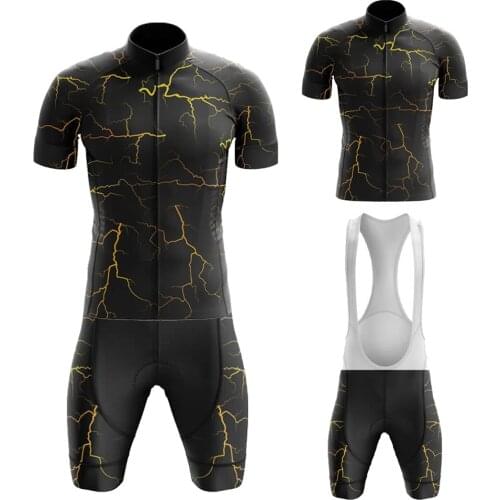 Lightning series Black Cycling Jersey Set Short Sleeve Bike Clothing Bib Shorts Gel Breathable Pad New Maillot Ciclismo Hombre