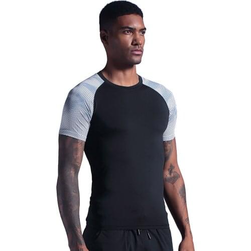 Compression Quick Dry Shirt Men Running Sport Slim Short T Shirt Male Gym Fitness Bodybuilding Workout Black Tops Clothes